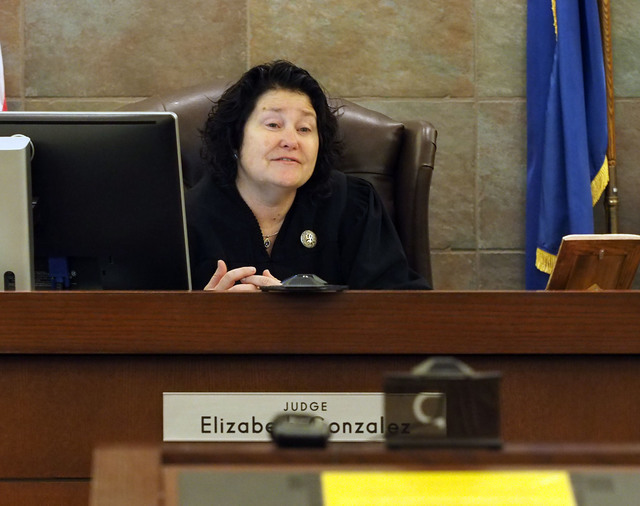 Judge Elizabeth Gonzalez listens to arguments during a hearing in the case involving Ernest Becker IV and his family in Regional Justice Court in Las Vegas, Tuesday, April 5, 2016. Jerry Henkel/La ...