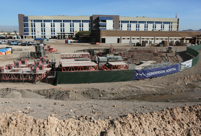 Construction is shown of Henderson Hospital at the 170-acre Union Village development east of U.S. 95 and Galleria Drive Friday, March 4, 2016, in Henderson. Completion of Henderson Hospital is ex ...