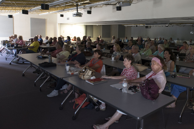 Students in Howie Sussman's  Osher Lifelong Learning Institute class on Winston Churchill watch a documentary film at UNLV's Educational Outreach Center in Las Vegas Wednesday, June 29, 2016. OLLI ...