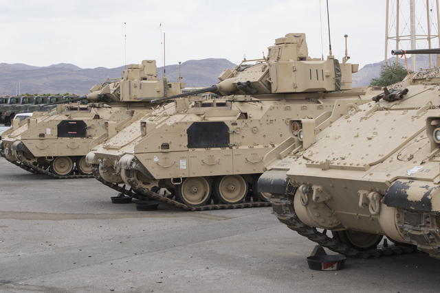 A-3 Bradley fighting vehicles are seen during a training exercise at the Clark County Armory on Friday, July 29, 2016. Richard Brian/Las Vegas Review-Journal Follow @vegasphotograph