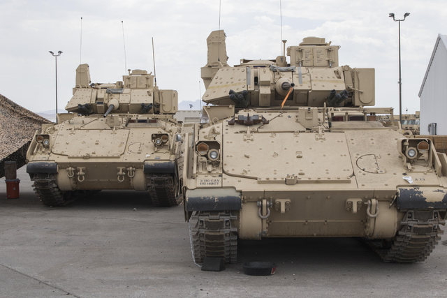 A-3 Bradley fighting vehicles are seen during a training exercise at the Clark County Armory on Friday, July 29, 2016. Richard Brian/Las Vegas Review-Journal Follow @vegasphotograph