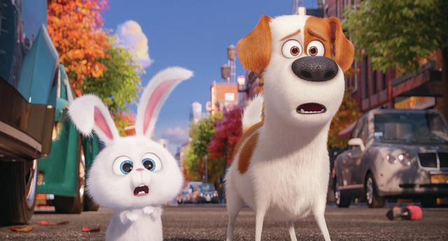 Pampered terrier mix Max (LOUIS C.K.) and adorable and deranged bunny Snowball (KEVIN HART) in "The Secret Life of Pets." Credit: Illumination Entertainment and Universal Pictures