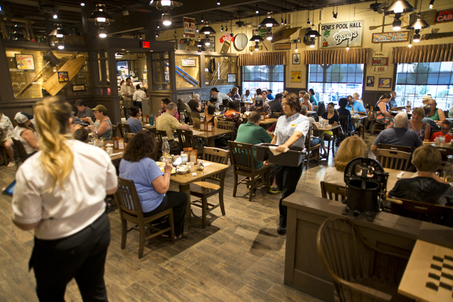 Customers order food during the grand opening of Las Vegas' first Cracker Barrel location near the Silverton Hotel-Casino on Monday, July 25, 2016. The line to get in stretched into the parking lo ...
