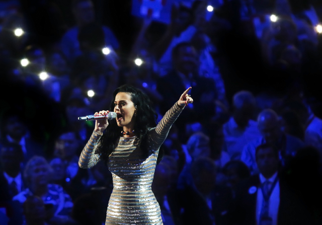 Katy Perry performs "Roar" during the final day of the Democratic National Convention at the Wells Fargo Center on Thursday, July 28, 2016, in Philadelphia. Benjamin Hager/Las Ve ...