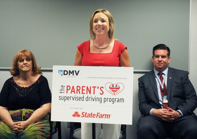 Las Vegas State Farm Insurance agent Carrie Maddux talks about her son as the Nevada Department of Motor Vehicles unveils a new program, The Parent's Supervised Driving Program, that will help par ...