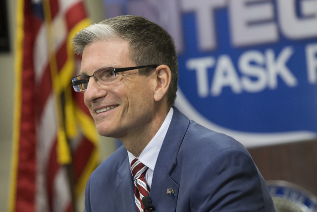 U.S. Representative Joe Heck, Republican, Nevada responds to questions after officially filing to run for the Senate seat of outgoing U.S. Senator Harry Reid. (Benjamin Hager/Las Vegas Review-Jour ...