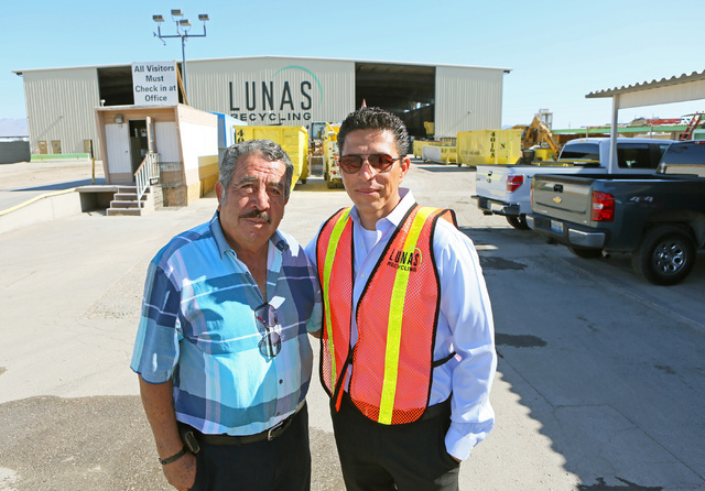 Lunas Recycling co-owners Manuel Madrigal, left, and son Norberto stand for a photograph at Lunas Recycling Monday, July 18, 2016, in Las Vegas. The family-owned waste management facility is locat ...