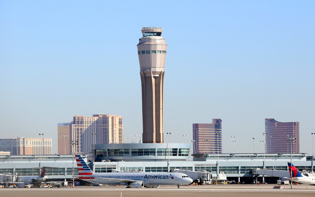 The new air traffic control tower at McCarran airport is seen on Thursday, July 7, 2016. (Bizuayehu Tesfaye/Las Vegas Review-Journal) Follow @bizutesfaye