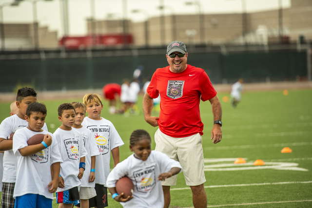 UNLV football head coach Tony Sanchez is seen during a youth football camp at Rebel Park on the campus of UNLV in Las Vegas on Friday, July 29, 2016. (Joshua Dahl/Las Vegas Review-Journal)
