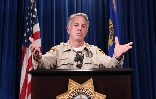 Las Vegas Metropolitan Police Sheriff Joe Lombardo briefs the media on a violent crime spike at a news conference at Las Vegas police headquarters in April. (Bizuayehu Tesfaye/Las Vegas Review-Jou ...