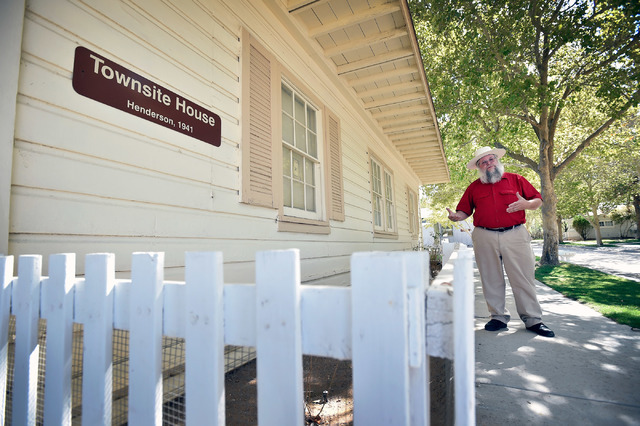 Clark County museums administrator Mark Hall-Patton walks by a 1941 Henderson Townsite home during a tour at the Clark County Museum Tuesday, July 26, 2016, in Henderson. David Becker/Las Vegas Re ...