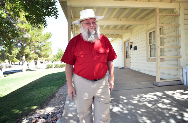 Clark County museums administrator Mark Hall-Patton stands by a 1941 Henderson Townsite home during a tour at the Clark County Museum Tuesday, July 26, 2016, in Henderson. David Becker/Las Vegas R ...