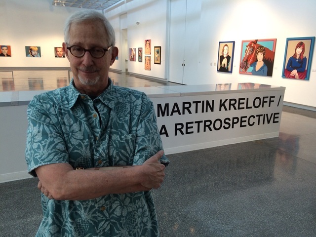 Martin Kreloff poses near the entry to The Studio inside the Sahara West Library, 9600 W. Sahara Ave., where his exhibit is up until Aug. 6. Jan Hogan/View