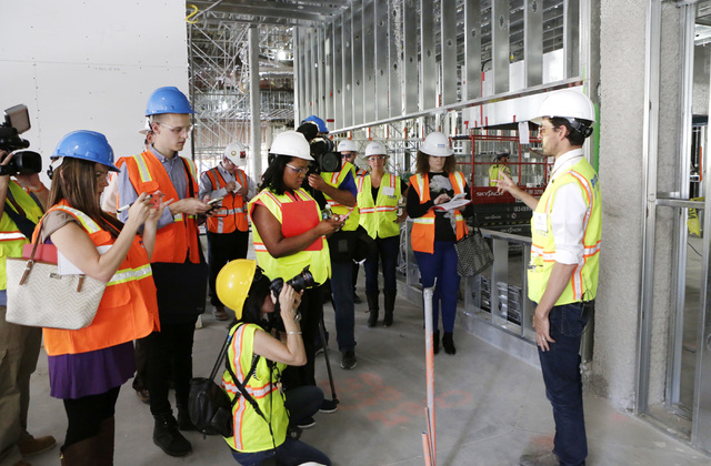 Lucky Dragon COO David Jacoby, right, speaks to the media during a tour of the under-construction of Lucky Dragon hotel-casino on Thursday, July 7, 2016. Bizuayehu Tesfaye/Las Vegas Review-Journal ...