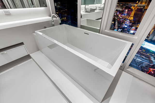The master bath has a large soaking tub. (Courtesy of Luxury Estates International)