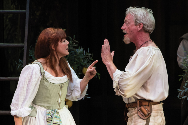 Kim Martin-Cotten (left) as Beatrice and Ben Livingston as Benedick in the Utah Shakespeare Festival’s 2016 production of Much Ado about Nothing. (Karl Hugh/Utah Shakespeare Festival)