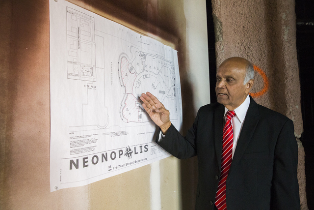 Neonopolis owner Rohit Joshi displays a site plan for the new Italian eatery Fat Papa's on Tuesday, July 12, 2016, in Las Vegas. Benjamin Hager/Las Vegas Review-Journal