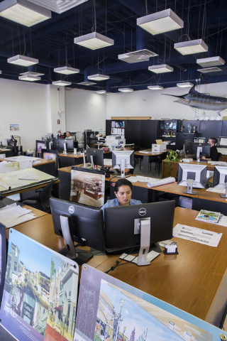 Architect's work in Neonopolis' second-floor design offices on Tuesday, July 12, 2016, in Las Vegas. Benjamin Hager/Las Vegas Review-Journal