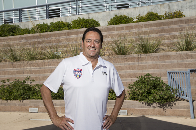 Joseph Peila of Henderson, who is traveling to the Summer Olympics on Aug. 1 to referee the water polo competition, is photographed at the Henderson Multigenerational Pool on Tuesday, July 26, 201 ...