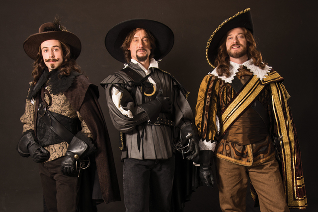 From left, Tasso Feldman as Aramis, J. Todd Adams as Athos, and Todd Denning as Porthos in the Utah Shakespeare Festival’s 2016 production of The Three Musketeers. (Karl Hugh/Utah Shakespeare Fe ...
