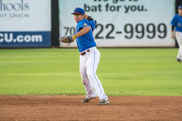 Las Vegas Aces infielder Bryson Stott throws the ball while playing against the Southern Nev ...