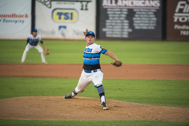Southern Nevada Blue Sox pitcher Christopher Dornak pitches against the Las Vegas Aces at th ...