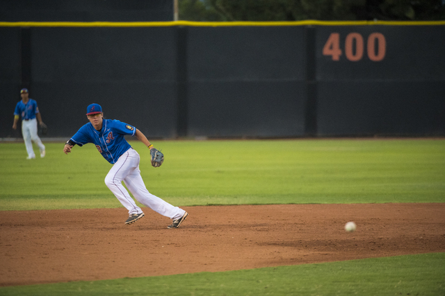 Las Vegas Aces infielder Bryson Stott chases a ball while playing against the Southern Nevad ...