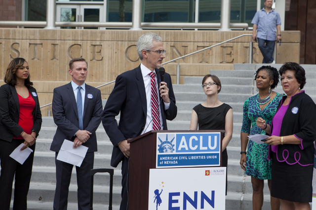 Rory Reid speaks out against the Senate Bill 302 on Friday, June 29, 2016 at the Regional Justice Center in Las Vegas. (Loren Townsley/Las Vegas Review-Journal Follow @lorentownsley)
