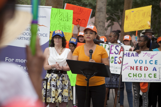 Coco Llenas, the director of local engagement for Nevada School Choice Partnership, speaks out  in support of the Senate Bill 302 on Friday, June 29, 2016 at the Regional Justice Center in Las Veg ...