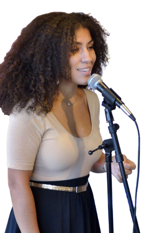 Organizer Ashley Vargas performs during a poetry slam sponsored by the Battle Born slam poetry team at The Beat Coffeehouse and Records at 520 Fremont St. in Las Vegas on Friday, July 22, 2016. Bi ...