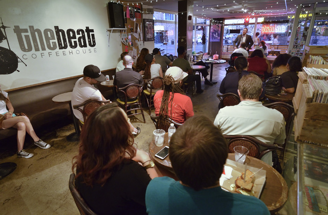 The interior of The Beat Coffeehouse and Records at 520 Fremont St. in Las Vegas is shown during a poetry slam sponsored by the Battle Born slam poetry team on Friday, July 22, 2016. Bill Hughes/L ...