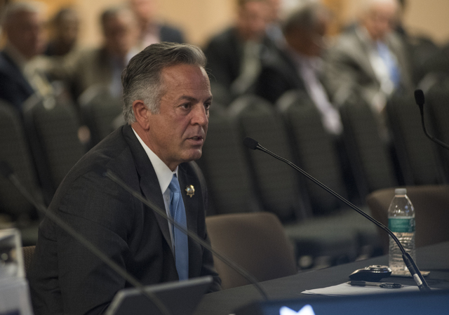 Clark County Sheriff Joseph Lombardo speaks to the Southern Nevada Tourism Infrastructure Committee at the UNLV Stan Fulton - International Gaming Institute building in Las Vegas on Thursday, July ...