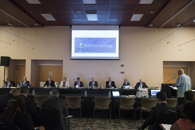 The Southern Nevada Tourism Infrastructure Committee room is seen during a meeting about potential stadium sites at UNLV Stan Fulton-International Gaming Institute building in Las Vegas on Thursda ...
