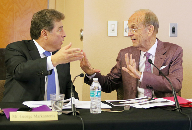 Southern Nevada Tourism Infrastructure Committee members George Markantonis, left, president and Chief Operating Officer of Venetian, Palazzo and Sands Expo & Convention Center, and Mike Sloan ...