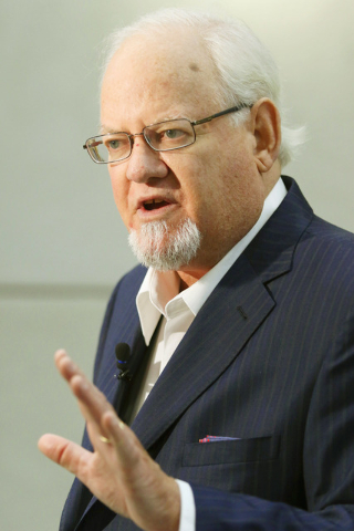 Hollis Barnhart, president of Stadium 2020 LLC, speaks to the news media during a break in a meeting of the Southern Nevada Tourism Infrastructure Committee at UNLV's Stan Fulton Building Monday, ...