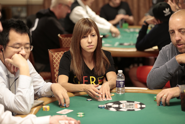 Kristen Bicknell looks across the table during the Tag Team Poker No Limit Hold'em event at the Rio Convention Center in Las Vegas on Wednesday, July 6, 2016. Donavon Lockett/Las Vegas Review-Journal