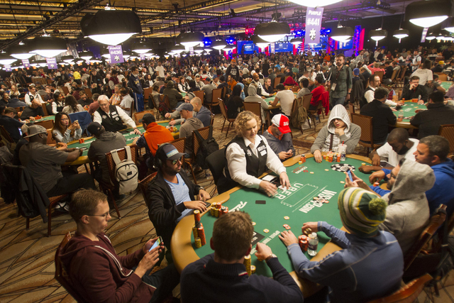 Poker players compete on Day 4 of the Main Event of the World Series of Poker at the Rio Convention Center in Las Vegas on Friday, July 15, 2016. Richard Brian/Las Vegas Review-Journal Follow @veg ...