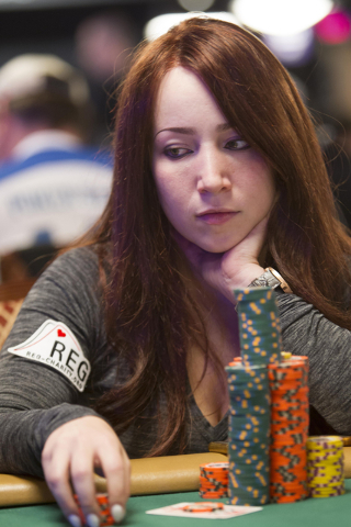 Melanie Weisner, 29, of Houston, Texas, competes during Day 4 of the Main Event of the World Series of Poker at the Rio Convention Center in Las Vegas on Friday, July 15, 2016. Richard Brian/Las V ...