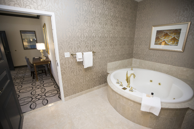 The bathroom inside the Nice suite at the Paris casino-hotel is seen on Wednesday, March 16, 2016, in Las Vegas. Erik Verduzco/Las Vegas Review-Journal Follow @Erik_Verduzco
