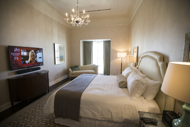 A bedroom inside the Napoleon suite at the Paris casino-hotel is seen on Wednesday, March 16, 2016, in Las Vegas. Erik Verduzco/Las Vegas Review-Journal Follow @Erik_Verduzco