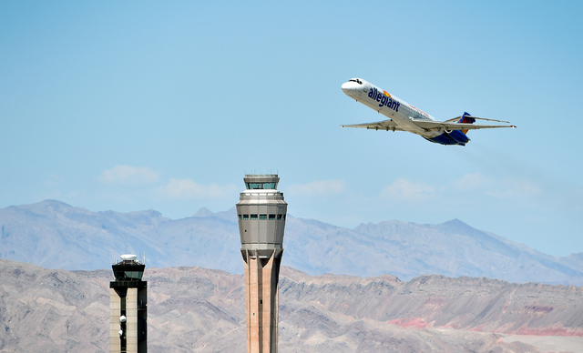 An Allegiant Air passenger jet takes off from McCarran International Airport in Las Vegas. (David Becker/Las Vegas Review-Journal)