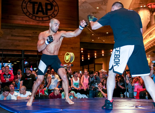 Eddie Alvarez participates in a UFC open workout at the MGM Grand hotel-casino in Las Vegas on Tuesday, July. 5, 2016. (Elizabeth Brumley/Las Vegas Review-Journal) Follow @elipagephoto