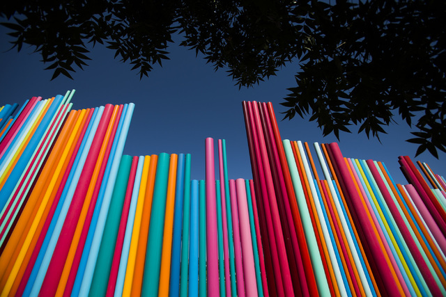 Artist Tim Bavington Pipe Dream art piece located in Symphony Park at The Smith Center for the Performing Arts is seen on Tuesday, July 12, 2016. Jeff Scheid/Las Vegas Review-Journal Follow @jeffs ...