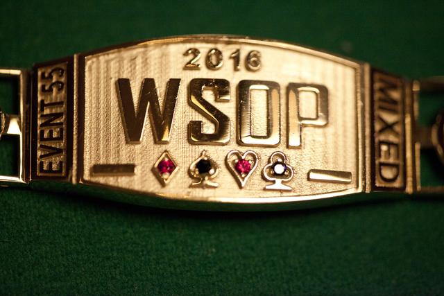 Loren Townsley/Las Vegas Review-Journal Follow @lorentownsley
A World Series of Poker bracelet is displayed at the Rio Convention Center in Las Vegas on Tuesday, July 5, 2016.
