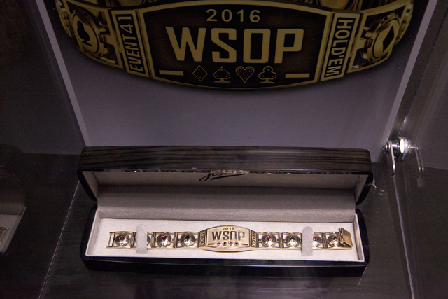 A World Series of Poker bracelet is displayed at the Rio Convention Center in Las Vegas on Tuesday, July 5, 2016. Loren Townsley/Las Vegas Review-Journal Follow @lorentownsley