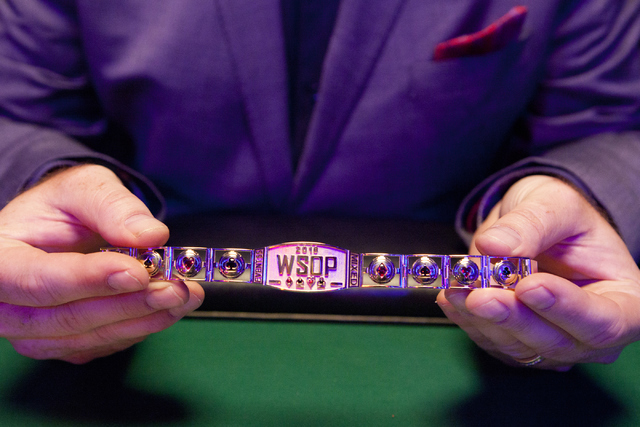 Ty Stewart, executive director of the World Series of Poker, holds up a winning poker bracelet in the Rio Convention Center in Las Vegas on Tuesday, July 5, 2016.Loren Townsley/Las Vegas Review-Jo ...