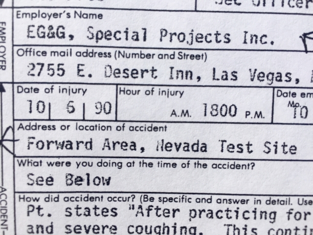 A document from former Area 51 security officer Fred Dunham's file shows he worked for EG&G Special Projects Inc. in a forward area of the Nevada Test Site. Keith Rogers/Las Vegas Review-Journal
