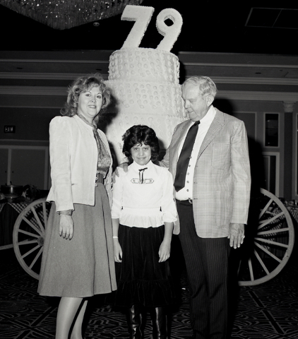 Benny Binion poses in this Las Vegas News Bureau file photo on his 79th birthday party at the Las Vegas Hilton in Las Vegas on Nov. 18, 1983. Photo/Las Vegas News Bureau