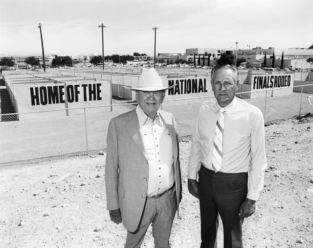 Ralph Lamb and Benny Binion, left, pose together in this Las Vegas News Bureau file photo from May 5, 1980. Photo/Las Vegas News Bureau