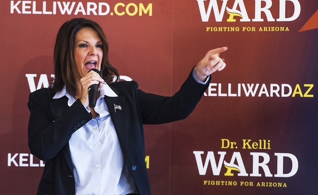 State Sen. Kelli Ward officially announces that she is running against Sen. John McCain for the U.S. Senate, in Lake Havasu City, Ariz.,  July 14, 2015. (Tom Tingle/The Arizona Republic via AP)
